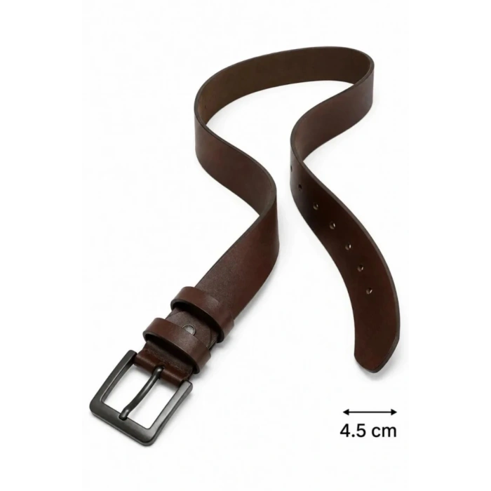 Erkek Hakiki Deri 4.5 Cm Kot Ve Kumaş Pantolon Kemeri Metal Tokalı Kahverengi