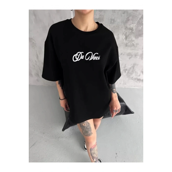 Unisex Baskılı Oversize T-Shirt - Siyah