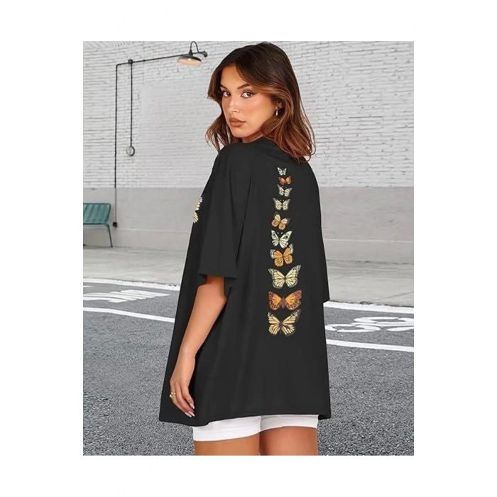 Bisiklet Yaka Baskılı T-shirt - Siyah