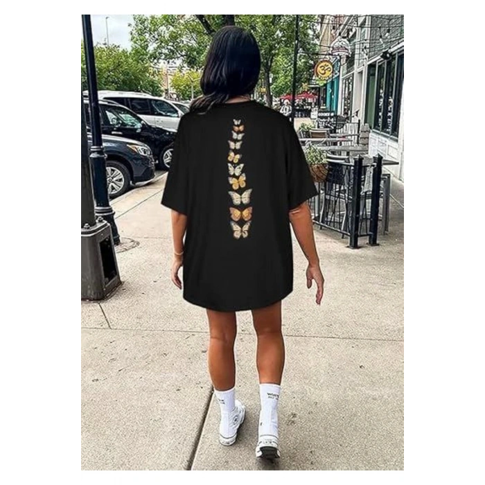 Bisiklet Yaka Baskılı T-shirt - Siyah