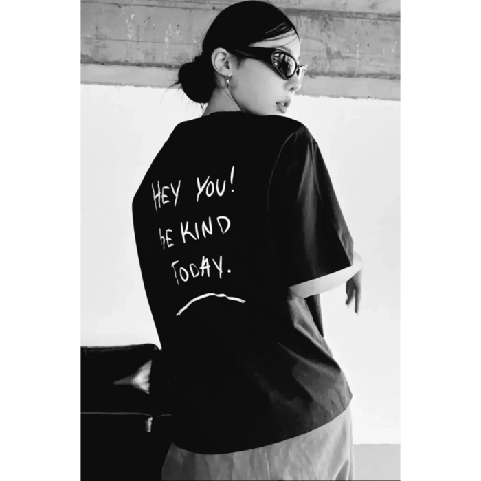 Unisex Baskılı Oversize T-Shirt - Siyah