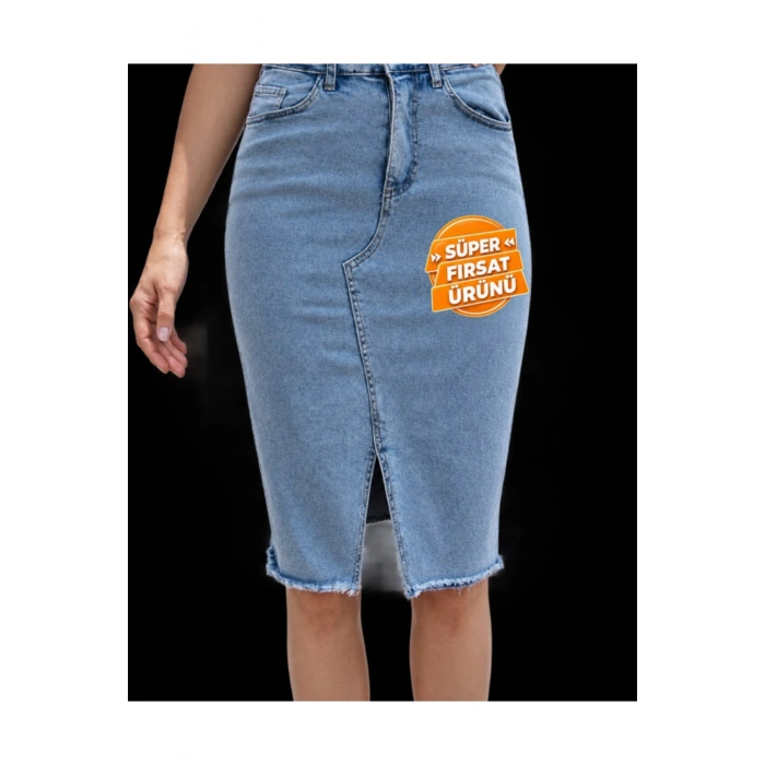 Kadın Yüksek Bel önden Yırtmaçlı Kısa Kot Etek