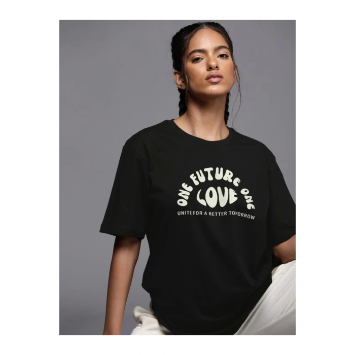 Baskılı Oversize T-shirt - Siyah