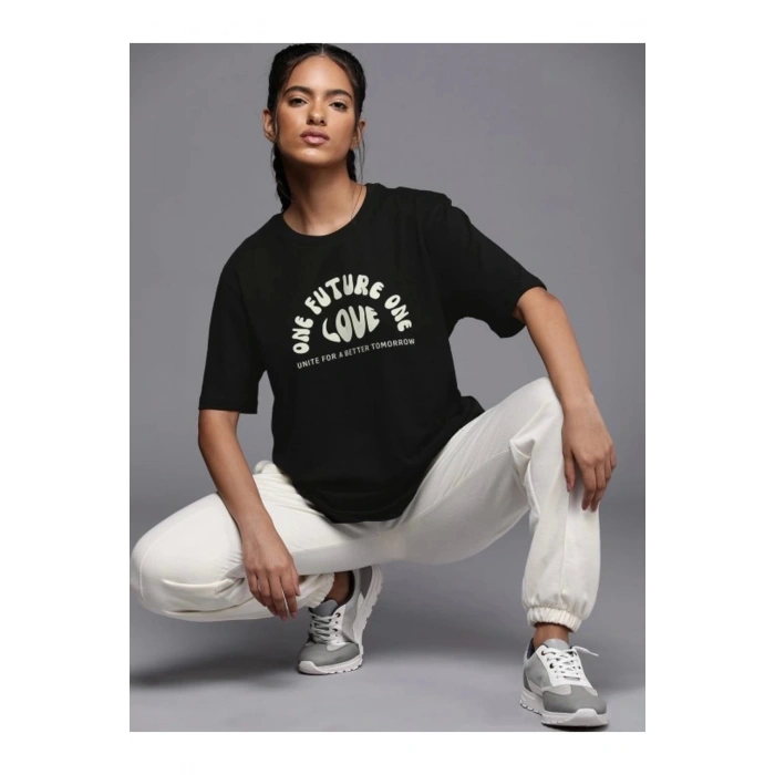 Baskılı Oversize T-shirt - Siyah