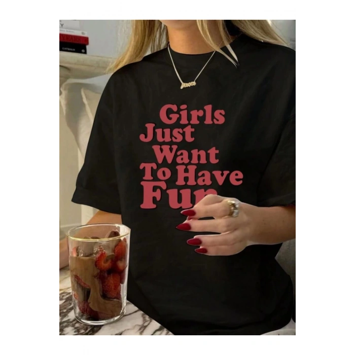 Baskılı Oversize T-shirt - Siyah
