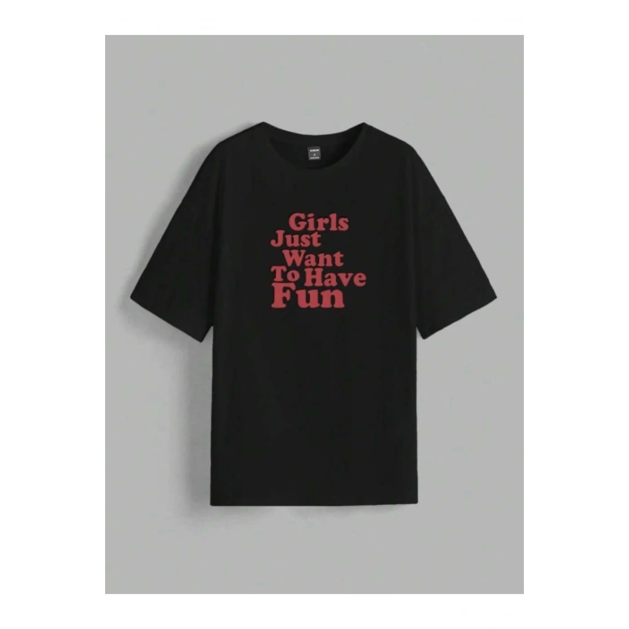 Baskılı Oversize T-shirt - Siyah