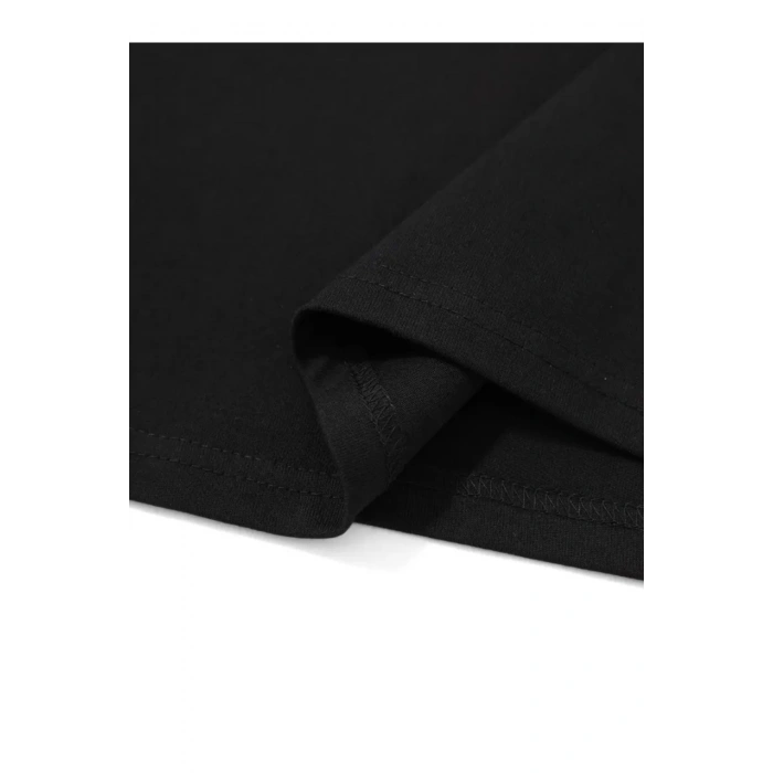 Baskılı Oversize Bisiklet Yaka T-shirt - Siyah