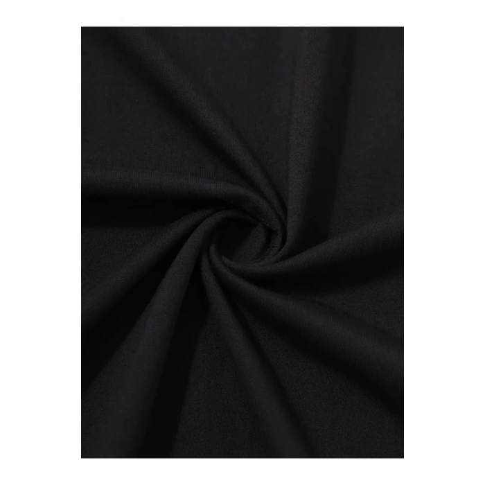 Baskılı Oversize Bisiklet Yaka T-shirt - Siyah