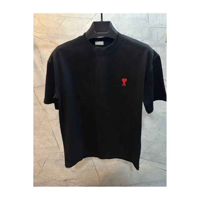 Unisex Bisiklet Yaka Baskılı Oversize T-Shirt - Siyah