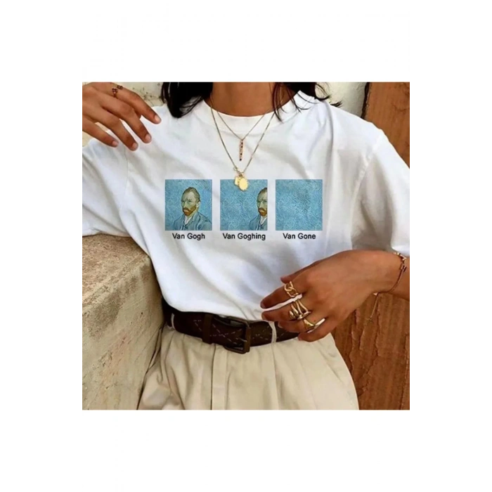Unisex Baskılı Oversize T-Shirt - Beyaz