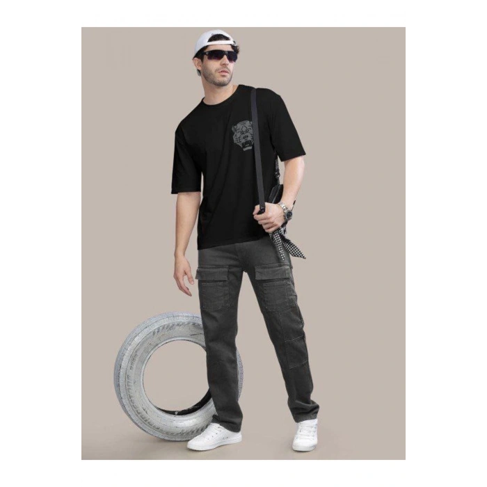 Erkek Baskılı Oversize T-shirt - Siyah