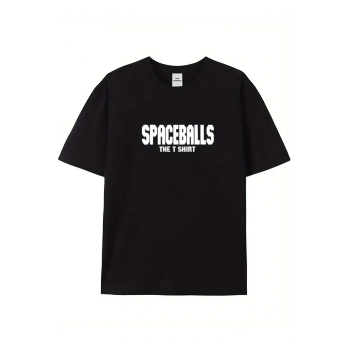 Baskılı Oversize Bisiklet Yaka T-shirt - Siyah