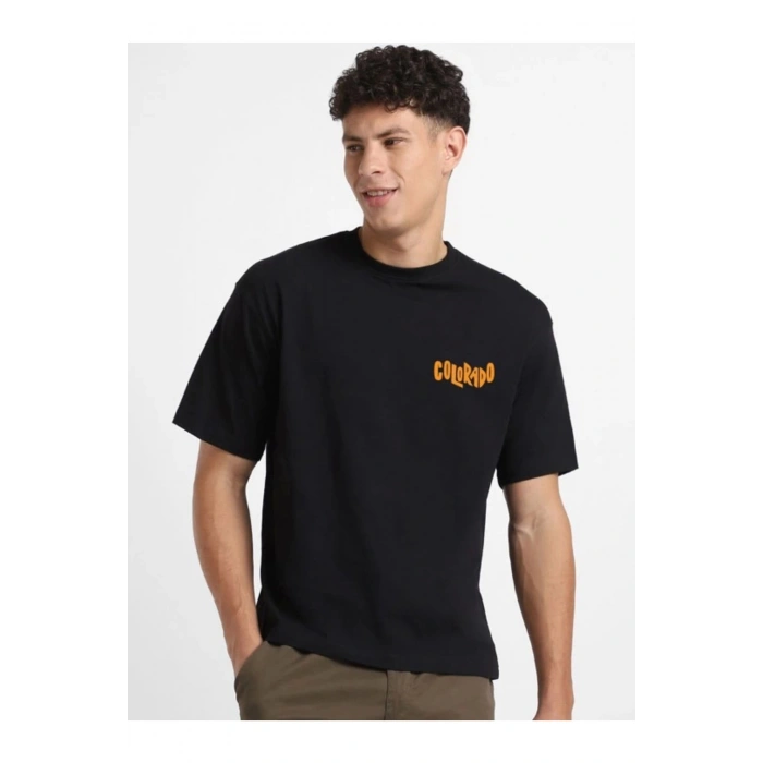 Erkek Baskılı Oversize T-shirt - Siyah