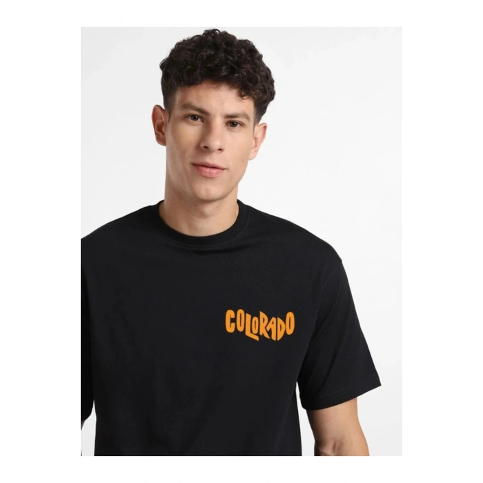 Erkek Baskılı Oversize T-shirt - Siyah