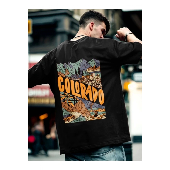 Erkek Baskılı Oversize T-shirt - Siyah