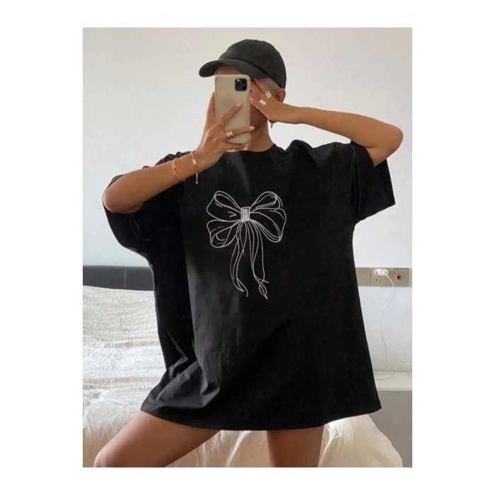Baskılı Oversize T-shirt - Siyah