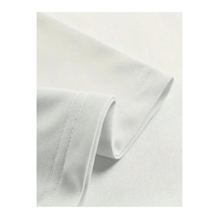 Baskılı Oversize Bisiklet Yaka T-shirt - Beyaz