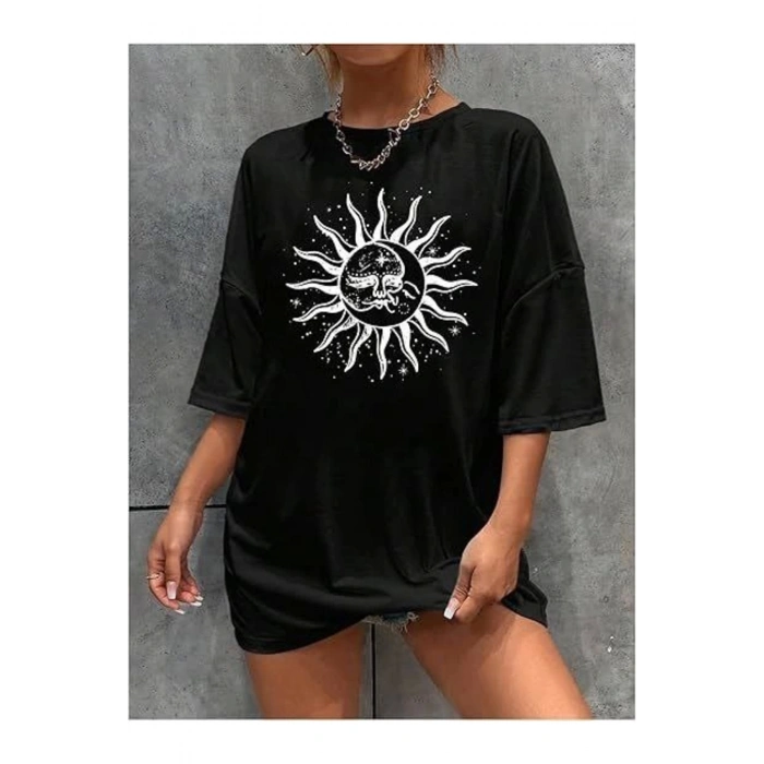 Bisiklet Yaka Baskılı T-shirt - Siyah