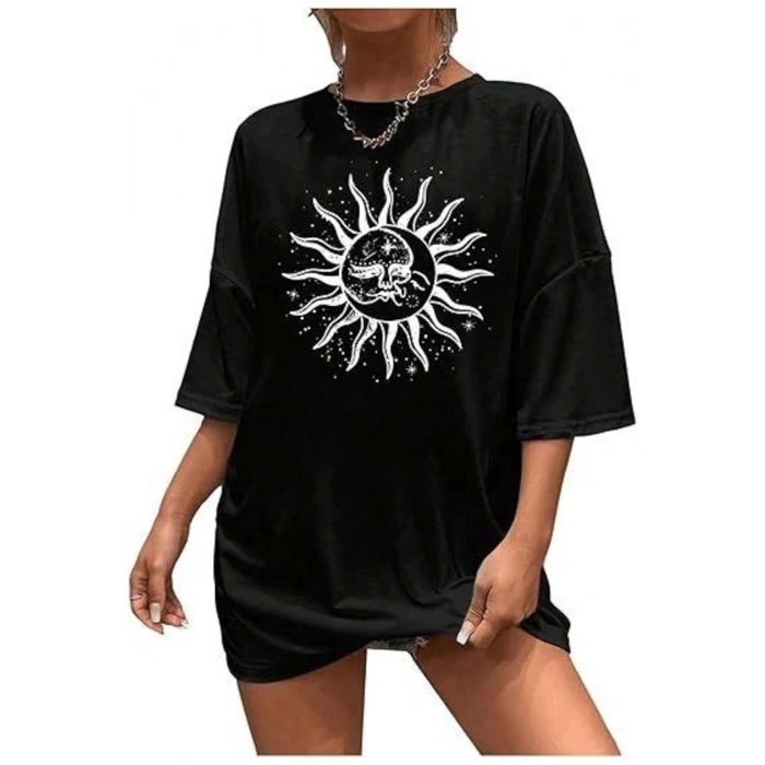 Bisiklet Yaka Baskılı T-shirt - Siyah