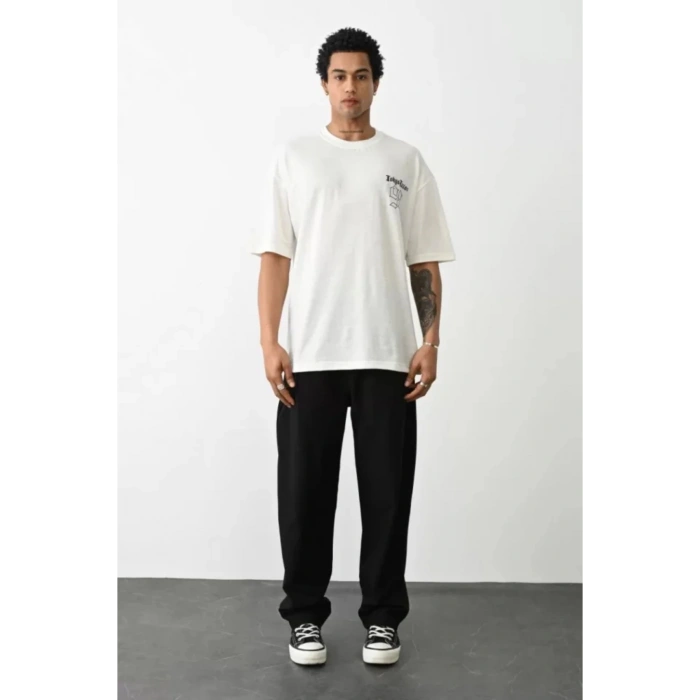 Unisex Baskılı Oversize T-Shirt - Beyaz