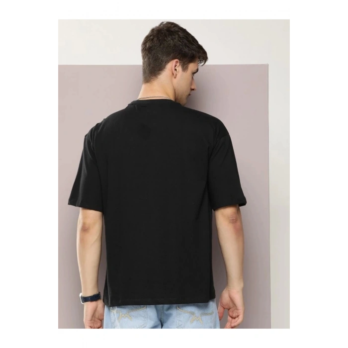 Erkek Baskılı Oversize T-shirt - Siyah