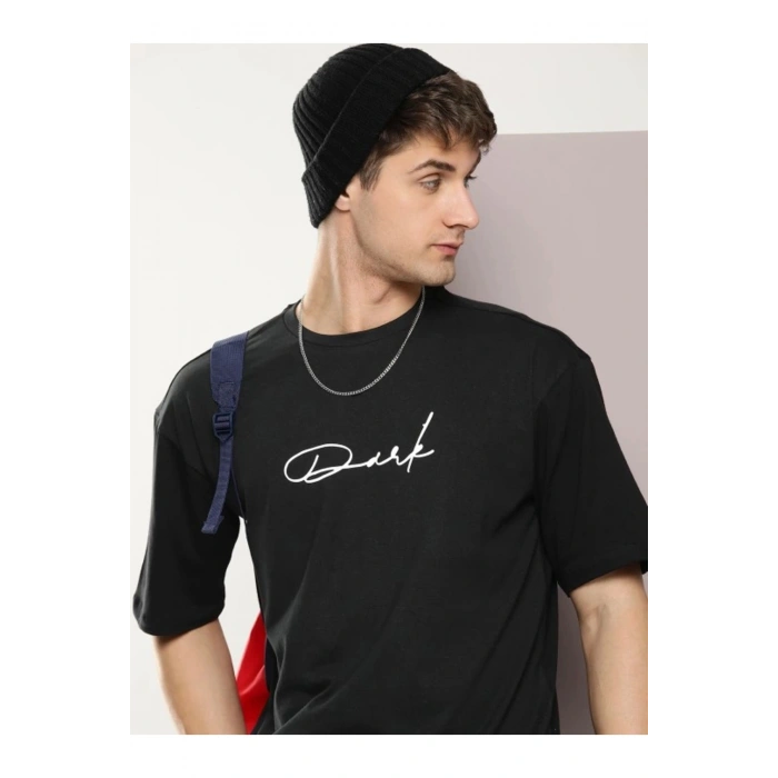 Erkek Baskılı Oversize T-shirt - Siyah