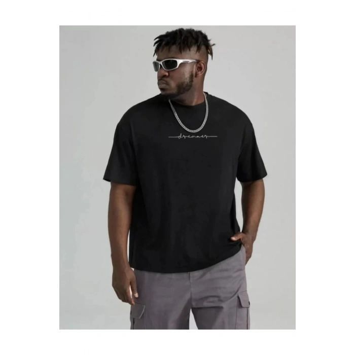 Unisex Baskılı Oversize T-Shirt - Siyah