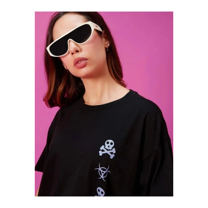Baskılı Oversize T-shirt - Siyah