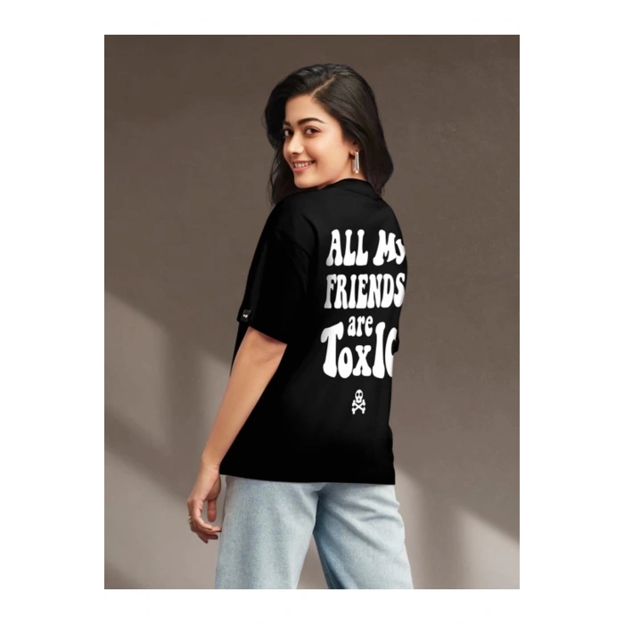 Baskılı Oversize T-shirt - Siyah