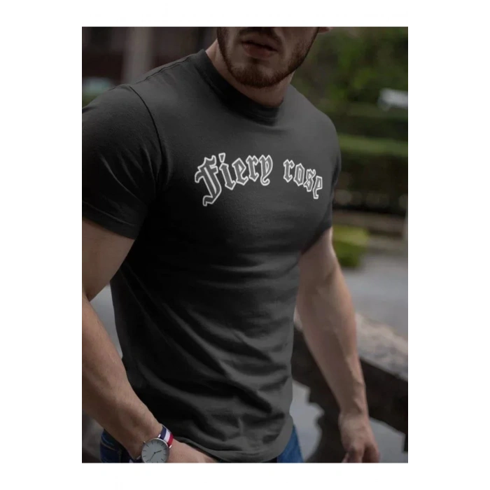 Erkek Bisiklet Yaka Baskılı Oversize T-Shirt - Siyah