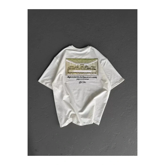 Unisex Baskılı Oversize T-Shirt - Beyaz