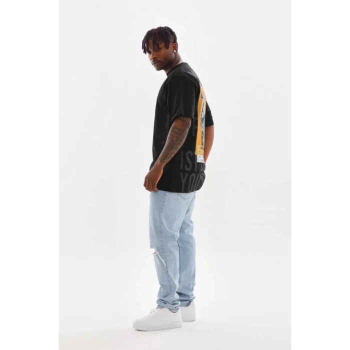Unisex Baskılı Oversize T-Shirt - Siyah
