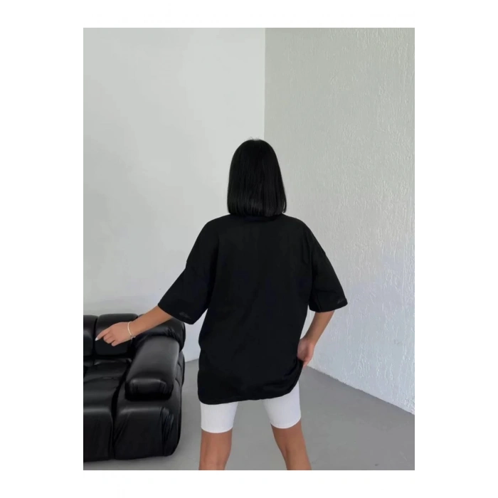 Unisex Bisiklet Yaka Baskılı Oversize T-Shirt - Beyaz