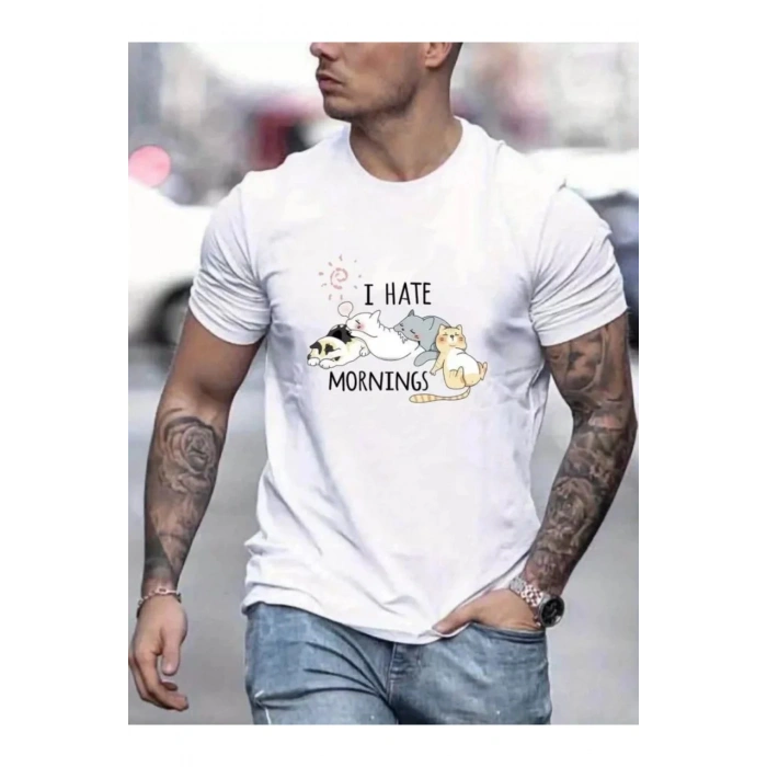 Unisex Baskılı Oversize T-Shirt - Beyaz