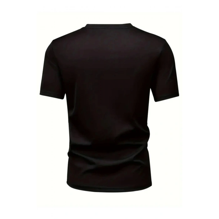 Baskılı Oversize Bisiklet Yaka T-shirt - Siyah
