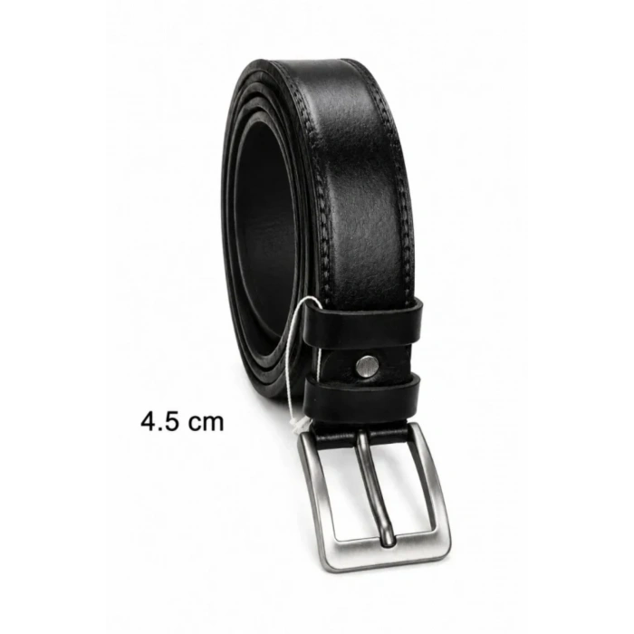 Erkek Hakiki Deri 4.5 Cm Klasik Ve Kot Pantolon Kemeri Metal Tokalı Siyah