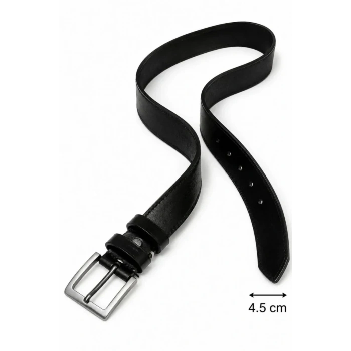 Erkek Hakiki Deri 4.5 Cm Klasik Ve Kot Pantolon Kemeri Metal Tokalı Siyah