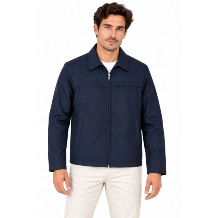 Erkek Su İtici Rüzgar Keser Astarlı Tam Fermuarlı 4 Mevsim Regular Fit Mont Ceket - Lacivert