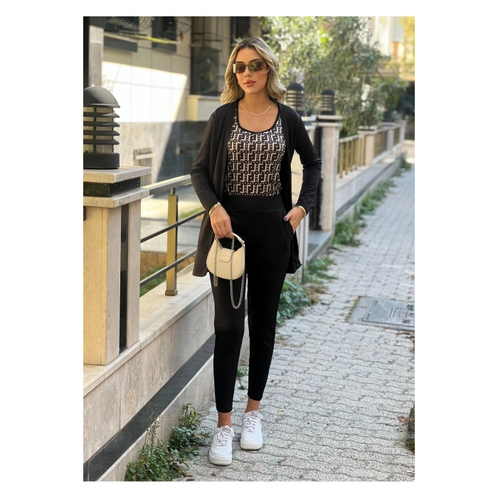Kadın Uzun Kollu Krep üçlü Takım