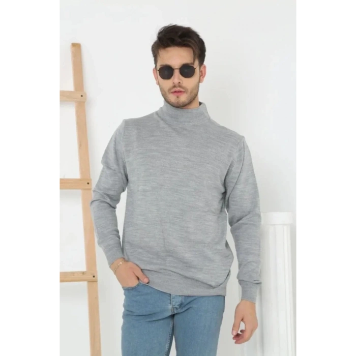 Erkek Yarım Boğaz Triko Kazak Yumuşak Dokulu Pamuklu Ince Dokuma, Uzun Kollu Rahat Regular Kalıp - G
