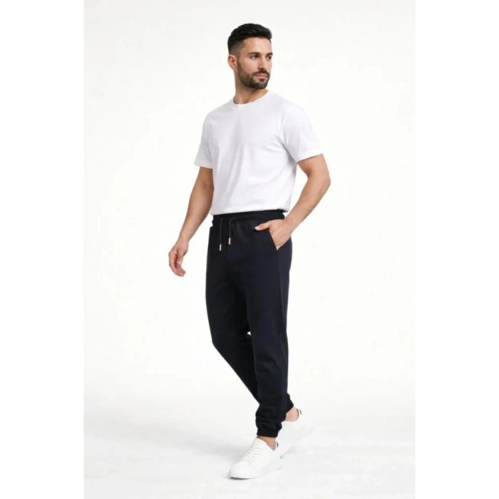 Erkek Jogger Eşofman Altı Rahat Kalıp, Cepli, Lastikli Paça, Günlük Spor Pantolon - Siyah