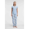 HERŞEYTREND Kısa Kol Bisiklet Yaka Kadın Viskon Çiçek Desenli Yazlık ÖRME Dantel Detaylı Pijama Tak