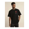 Unisex Bisiklet Yaka Baskılı Oversize T-Shirt - Siyah