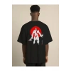 Unisex Bisiklet Yaka Baskılı Oversize T-Shirt - Siyah