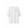 Unisex Bisiklet Yaka Baskılı Oversize T-Shirt - Beyaz