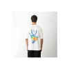 Unisex Bisiklet Yaka Baskılı Oversize T-Shirt - Beyaz