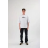 Unisex Bisiklet Yaka Baskılı Oversize T-Shirt - Siyah