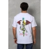 Unisex Bisiklet Yaka Baskılı Oversize T-Shirt - Beyaz