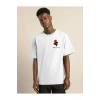 Unisex Bisiklet Yaka Baskılı Oversize T-Shirt - Beyaz