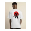 Unisex Bisiklet Yaka Baskılı Oversize T-Shirt - Beyaz